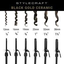 Load image into Gallery viewer, Stylecraft Black Gold Curling Iron - PROFESSIONAL CERAMIC BARREL