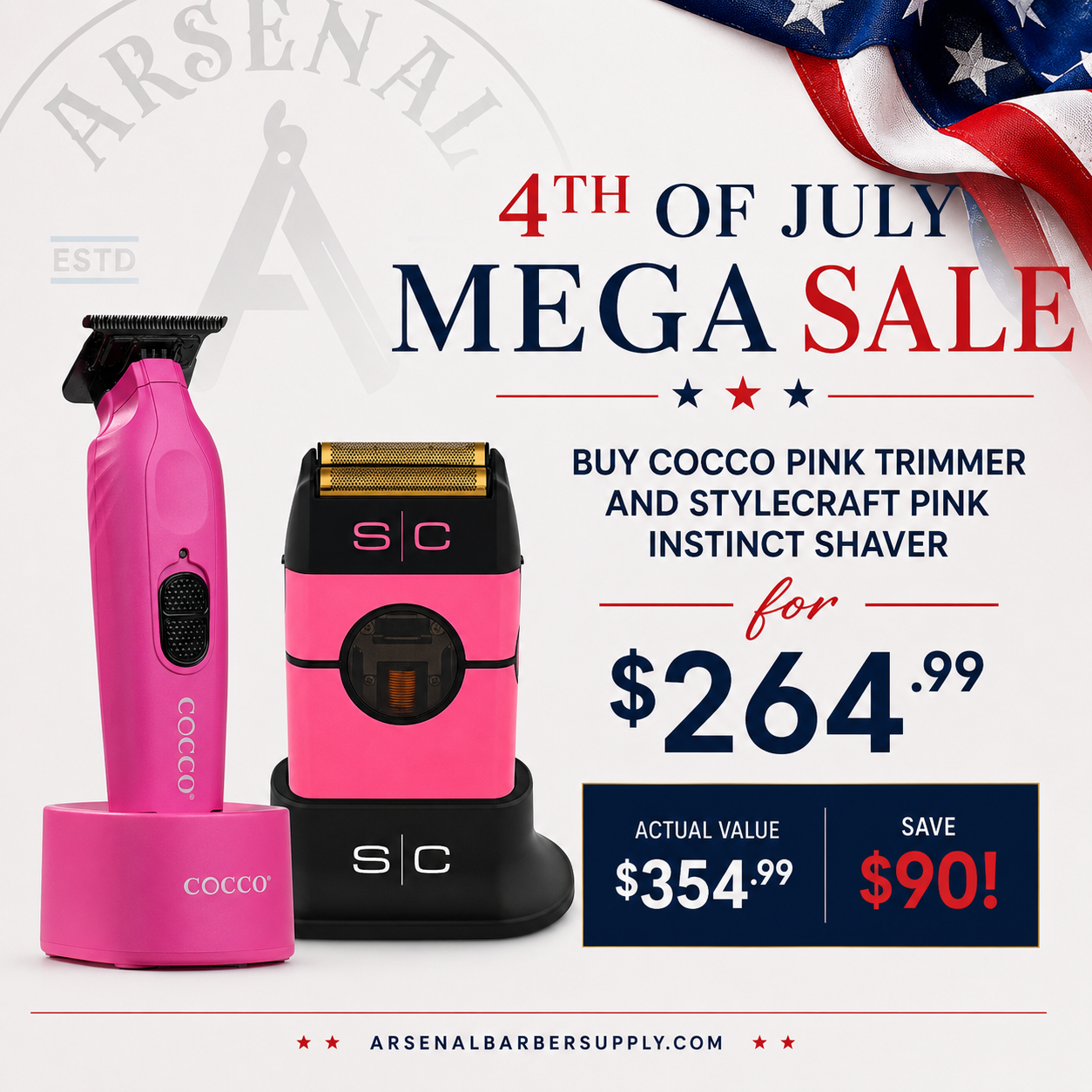4th of July Mega Sale Pink Cocco Trimmer and Pink Instinct Shaver