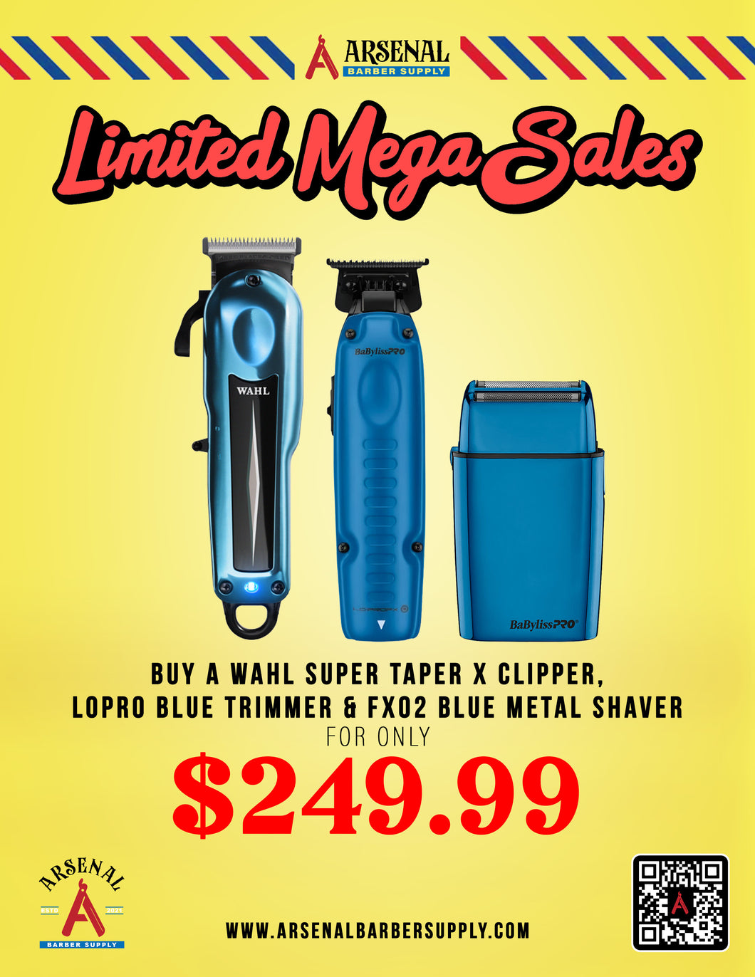 LIMITED MEGA SALE! Wahl Super Taper X Clipper + Babyliss FxOne Lo-Pro Blue Trimmer + Babyliss Bluefx Shaver