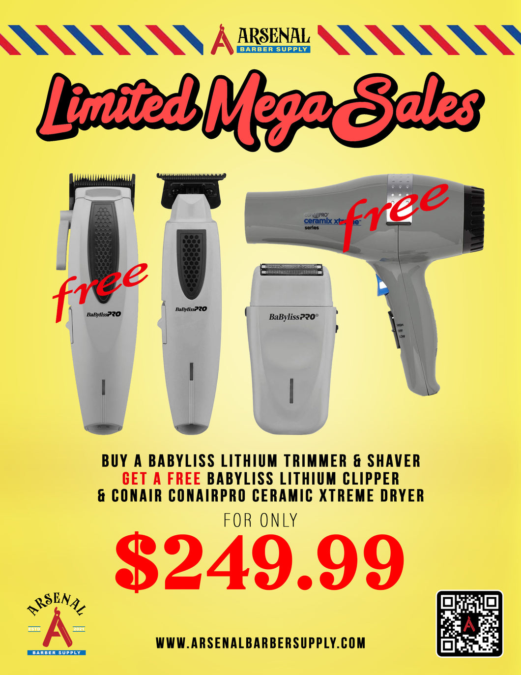 LIMITED MEGA SALE! Babyliss Lithium Clipper + Babyliss Lithium Trimmer + Babyliss Lithium Shaver + Conair Ceramic Xtreme Dryer
