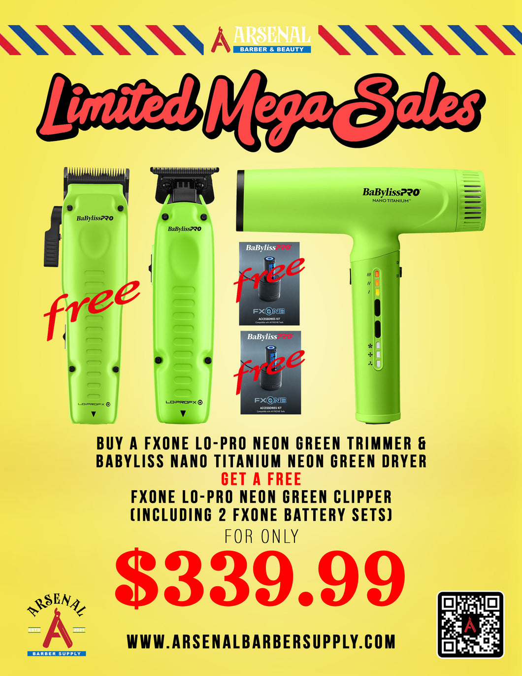 LIMITED MEGA SALE! Babyliss FxOne Lo-Pro Neon Clipper + Babyliss FxOne Lo-Pro Neon Trimmer + Babyliss Nano Titanium Neon Blow Dryer + 2 Babyliss Accessories Kit
