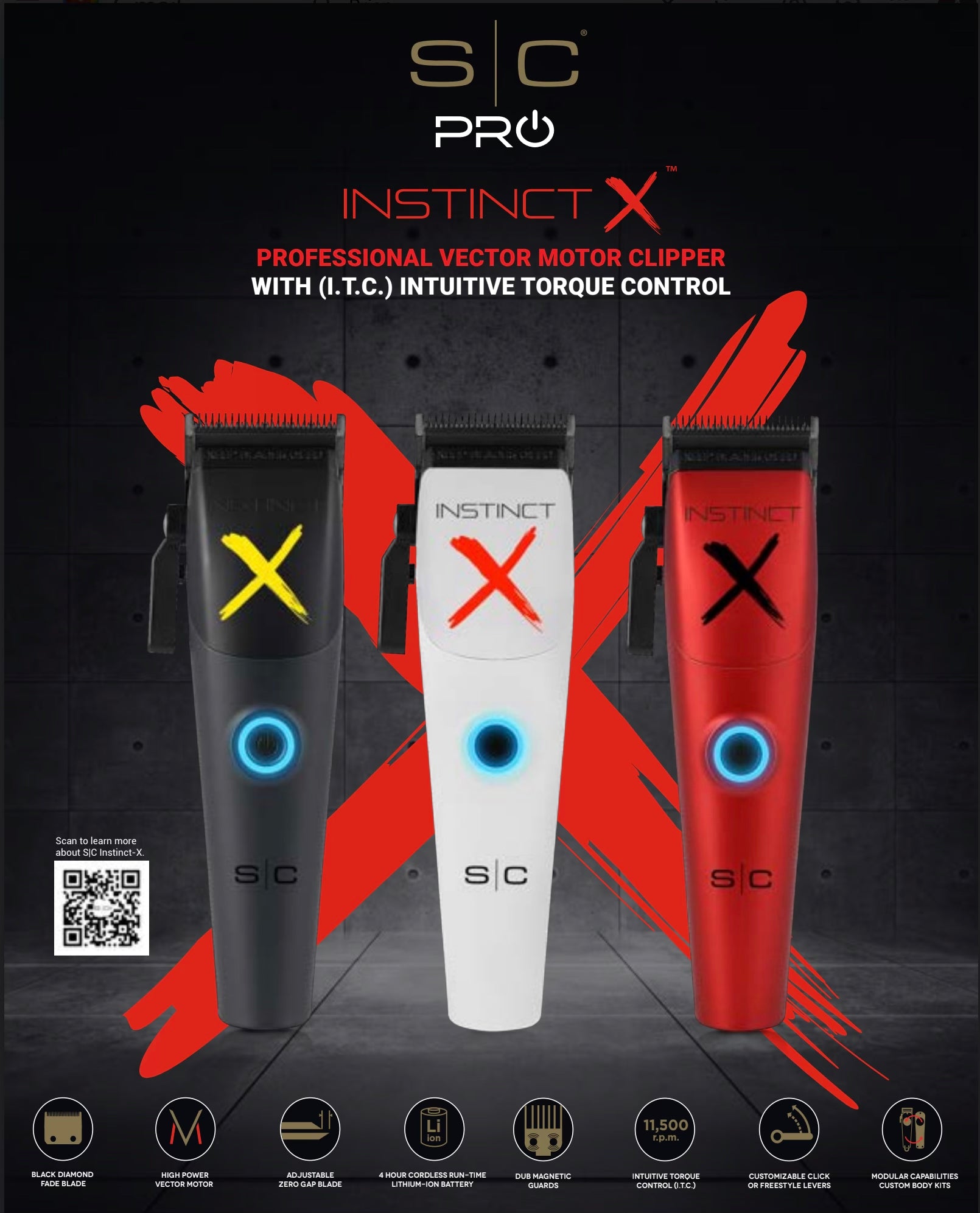 Intinc X Machine INSTINCT-X PROFESSIONAL VECTOR MOTOR HAIR CLIPPER WITH INTUITIVE TORQU ...