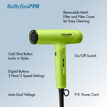 Load image into Gallery viewer, BaBylissPRO Nano Titanium Neon Yellow Light Ionic High-Speed Dryer
