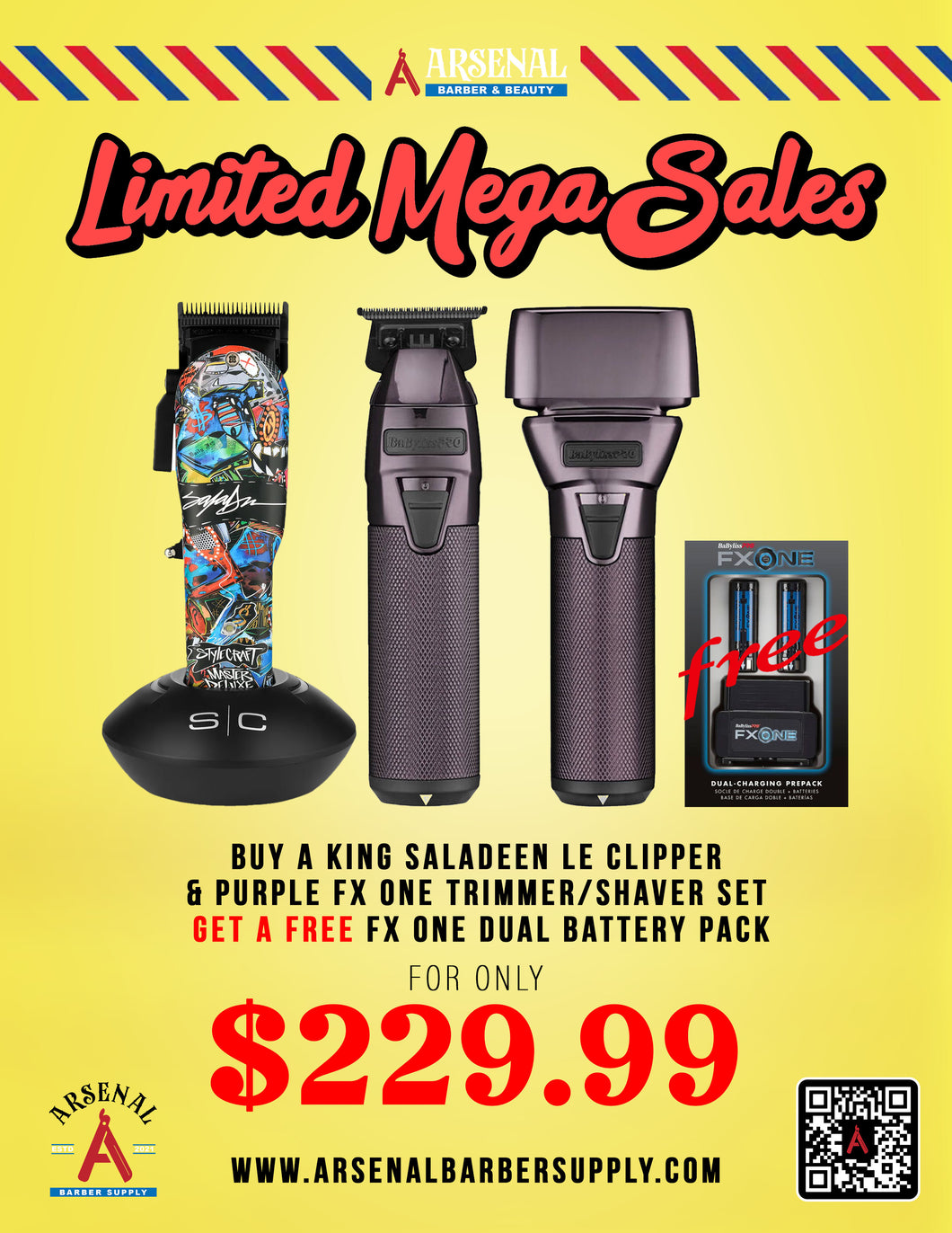LIMITED MEGA SALE! Stylecraft Rebel King Saladeen Le Clipper + Babyliss FxOne Purple Trimmer & Shaver + Babyliss FxOne Dual Battery Pack