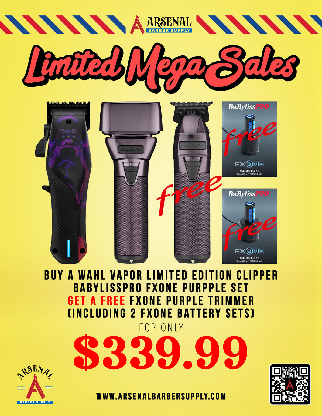 LIMITED MEGA SALE! Wahl Vapor Limited Edtition + Babyliss FxOne Purple Trimmer Shaver set + 2 Babyliss FxOne Accessories Kit