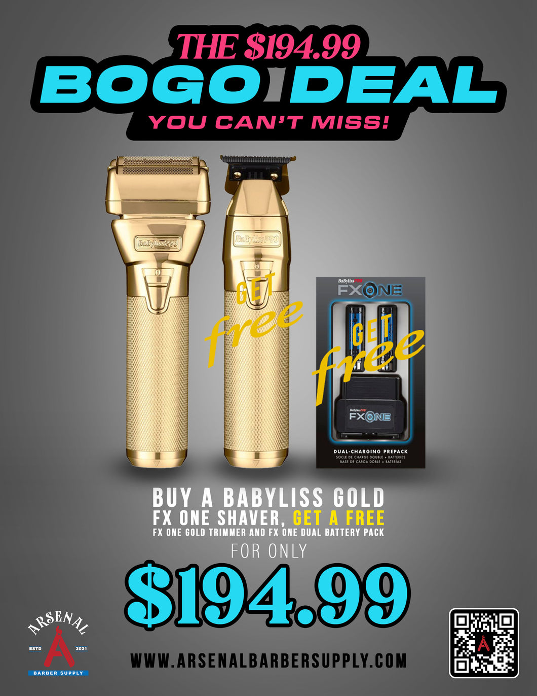 BOGO DEAL! Babyliss FxOne Gold Shaver + Babyliss FxOne Gold Trimmer + Babyliss FxOne Dual Battery Kit