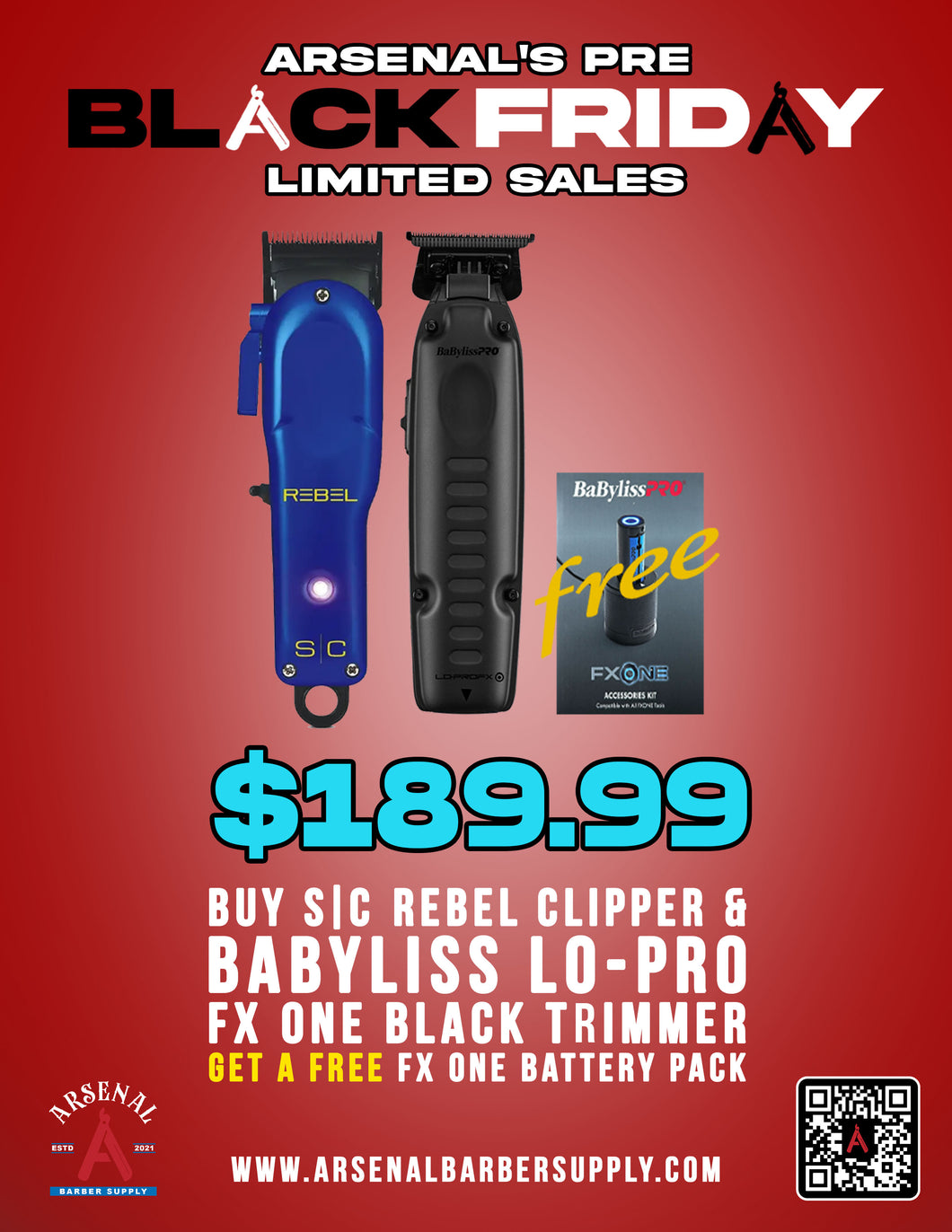 PRE BLACK FRIDAY SALE- Stylecraft Rebel Clipper + Babyliss Lo-Pro FxOne Black Trimmer + Babyliss FxOne Accessories Kit