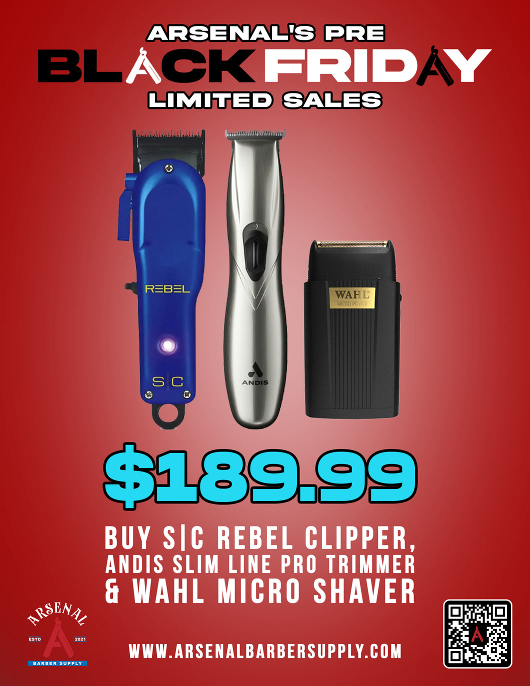 PRE BLACK FRIDAY SALE- Stylecraft Rebel Clipper + Andis Slimline Pro Li Trimmer + Wahl Micro Shaver