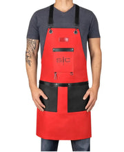 Load image into Gallery viewer, Stylecraft PROFESSIONAL HEAVY WEIGHT WATERPROOF BARBER OR SALON HAIR CUTTING APRON RED/BLACK
