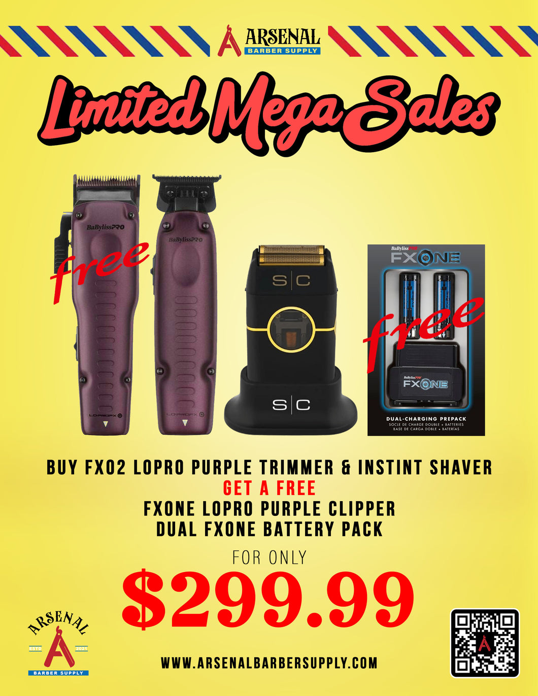 LIMITED MEGA SALE! Babyliss Lo-Pro FxOne Purple Clipper & Trimmer + Stylecraft Instinct Shaver + Babyliss FxOne Dual Battery Pack
