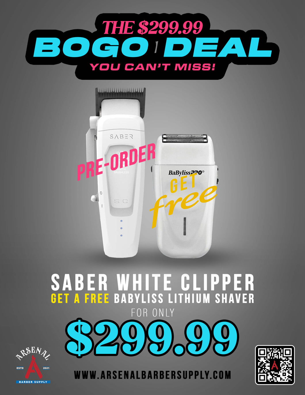Bogo Deal! Pre order White Saber Clipper II Get Bayliss Lithium Shaver Free