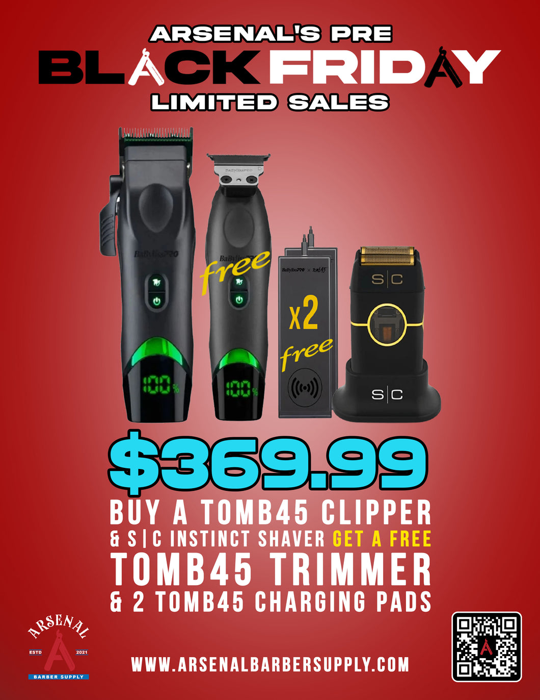 PRE BLACK FRIDAY SALE- Babyliss Tomb45 Clipper + Babyliss Tomb45 Trimmer + 2 Babyliss Tomb45 Charging Pad + Stylecraft Metal Instinct Shaver