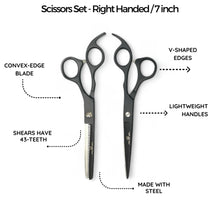 Load image into Gallery viewer, Rolda - Hair Cutting Scissors and Thinning Shears - Black | Right Hand #7’’
