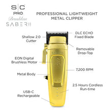 Load image into Gallery viewer, StyleCraft Saber 2.0 Cordless Modular Clipper w/ High-Torque Digital Brushless Motor Gold
