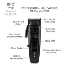 Load image into Gallery viewer, StyleCraft Saber 2.0 Cordless Modular Clipper w/ High-Torque Digital Brushless Motor Black
